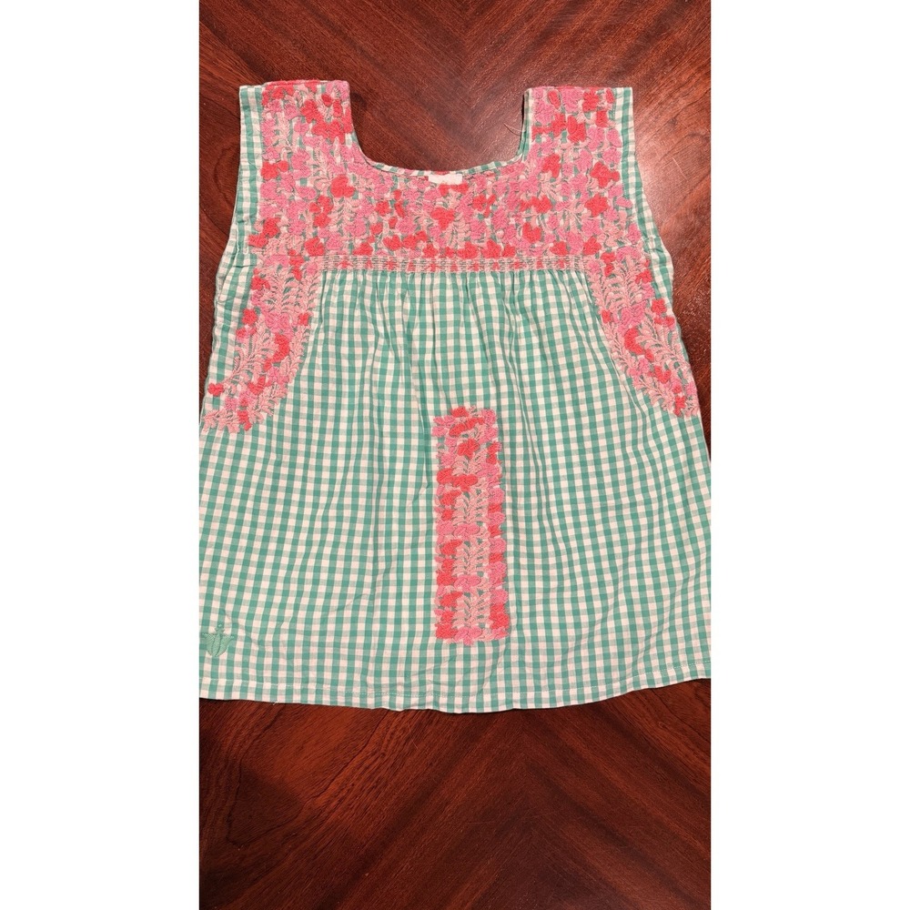 J.Marie Mexican Embroidered‎ Plaid Tank Top XS Gingham Boho Chic Cottagecore